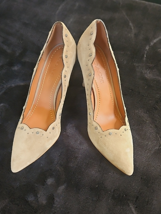 Coach Shoes - Coach Scalloped Suede Pointed-Toe Pumps in Beige with Stud Accents
